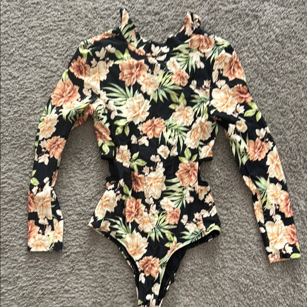 Roxy Black and Cream Bodysuit with Plunging V-neckline